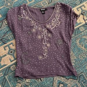 Purple DKNY beaded and embroidered silk top size 4